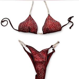 Elegant Red Rhinestone Bikini Set